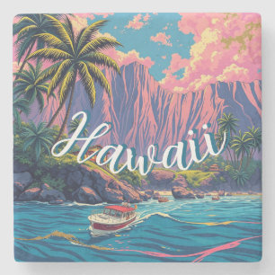 Vintage Style Hawaiian Travel Honolulu Mid-Pacific Stone Coaster