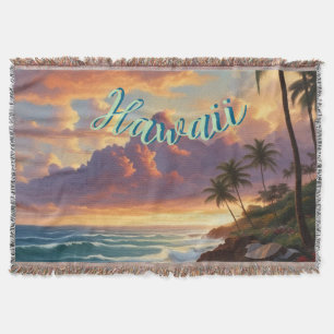 Vintage Style Hawaiian Travel Honolulu Mid-Pacific Throw Blanket