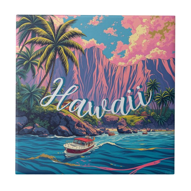 Vintage Style Hawaiian Travel Honolulu Mid-Pacific Tile (Front)