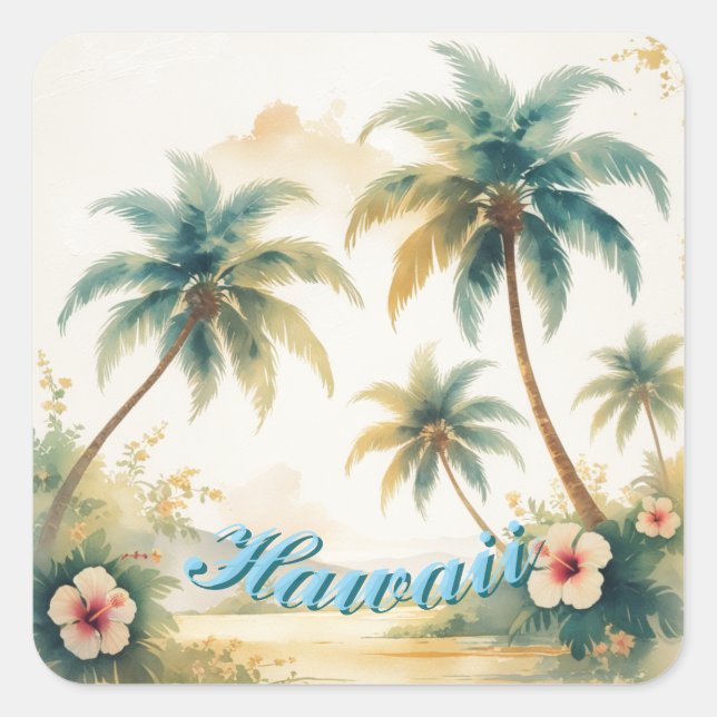 Vintage Style Hawaiian Travel Honolulu Square Sticker (Front)
