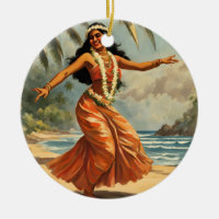 Vintage Style Hawaiian Travel Hula Girl Dancing