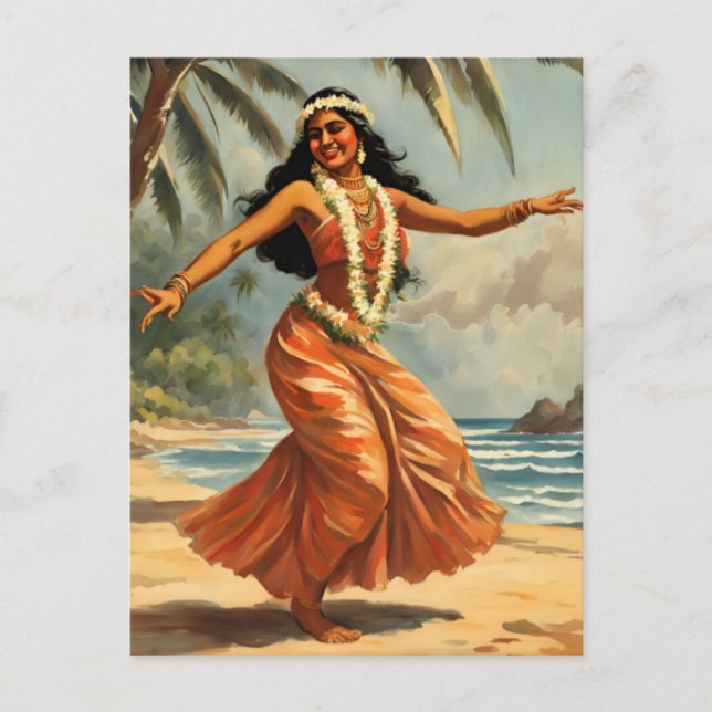 Vintage Style Hawaiian Travel Hula Girl Dancing Postcard (Front)