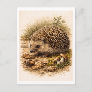Vintage-Style Hedgehog Illustration Postcard