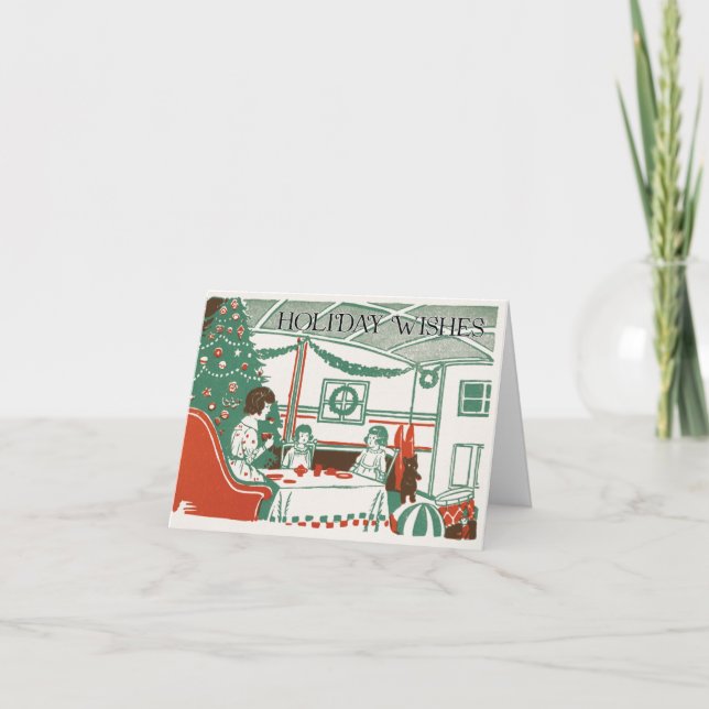 Vintage-Style "Holiday Wishes" Christmas Card (Front)