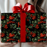 Vintage Style Holly Berry Classic Christmas Wrapping Paper<br><div class="desc">Holly berry Christmas wrapping paper features a classic vintage design with vibrant red berries and dark green holly leaves on a bold black background, creating a festive and elegant look for holiday gift wrapping. This traditional Christmas wrapping paper is perfect for winter presents, holiday party favours, gift baskets, or small...</div>