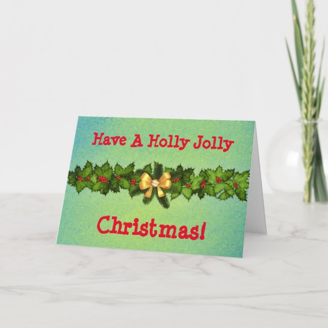 Vintage Style Holly Jolly Christmas Holiday Card (Front)