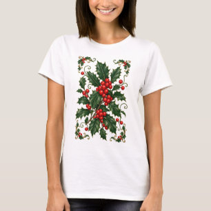 Vintage-Style Holly-Leaves And Scrollwork T-Shirt