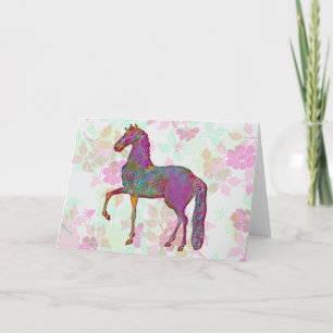 Vintage Style Horse Art Colourful Note Card