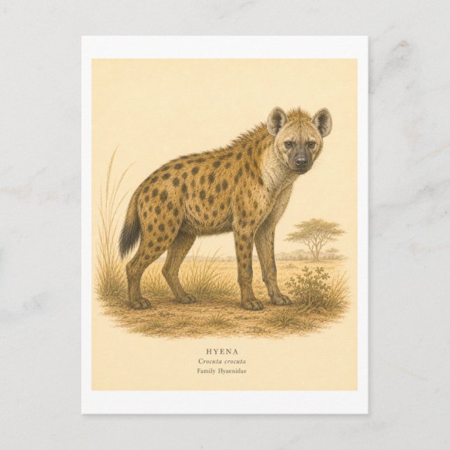 Vintage-Style Hyena Illustration Postcard (Front)