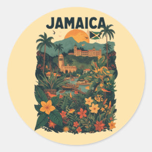 Vintage Style Jamaica Travel Illustration Classic Round Sticker