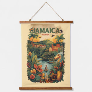 Vintage Style Jamaica Travel Illustration Hanging Tapestry
