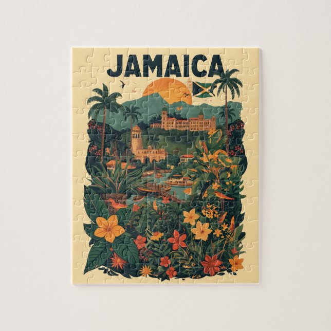 Vintage Style Jamaica Travel Illustration Jigsaw Puzzle (Vertical)