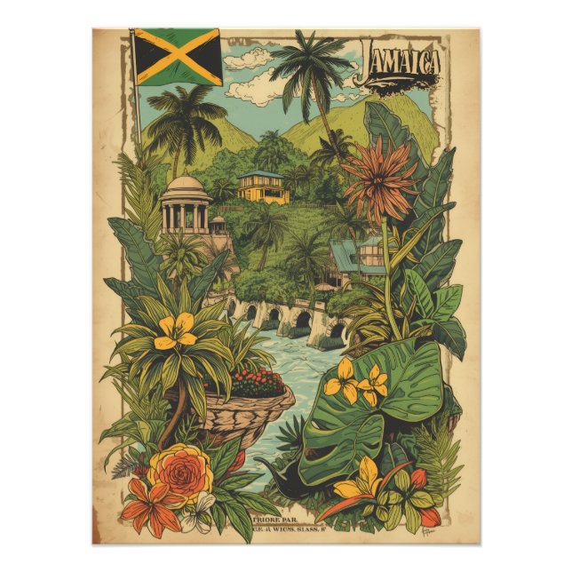 Vintage Style Jamaica Travel Illustration Photo Print (Front)