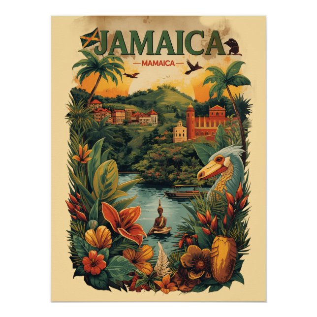 Vintage Style Jamaica Travel Illustration Poster (Front)