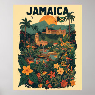 Vintage Style Jamaica Travel Illustration Poster