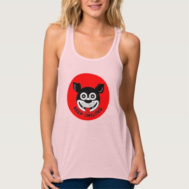 Vintage-Style "Keep Smiling" Dog Logo Tank Top (Front)