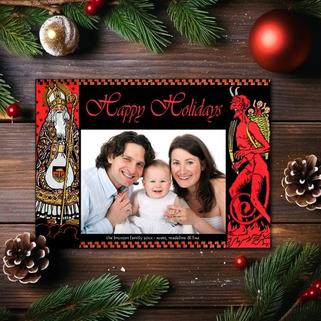 Vintage Style Krampus Family Holiday Postcard (Creator Uploaded)