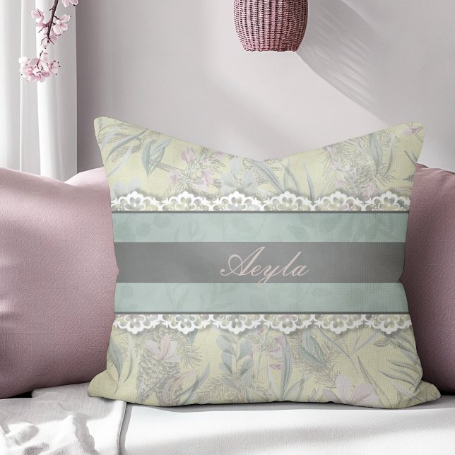 Vintage Style Lace and Floral Monogram Cushion (Creator Uploaded)