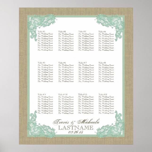 Vintage Style Lace Design Seafoam Green 2 Poster (Front)
