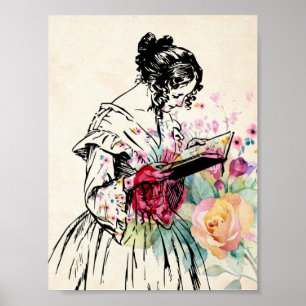 Vintage style Lady with book Poster