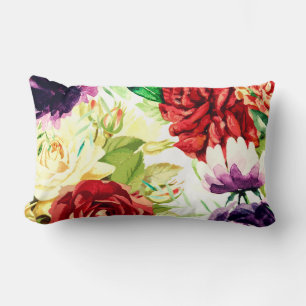 Vintage Style Large Watercolor Flowers Lumbar Cushion