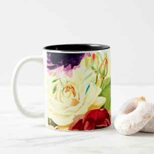 Vintage Style Large Watercolor Flowers Two-Tone Coffee Mug