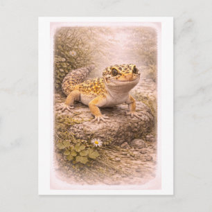 Vintage-Style Leopard Gecko Illustration Postcard