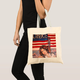 Vintage Style Liberté Portrait with American Flag Tote Bag
