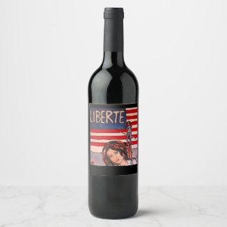 Vintage Style Liberté Portrait with American Flag Wine Label