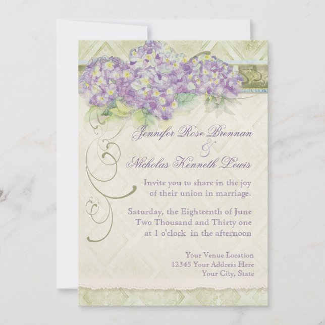 Vintage Style Lilac Hydrangea - Wedding Invitation (Front)