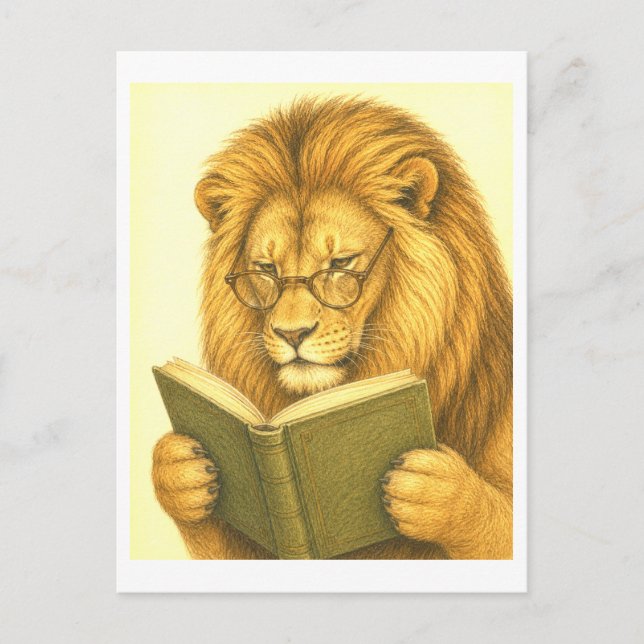 Vintage-Style Lion Reading Postcard (Front)