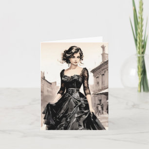 Vintage Style Little Black Dress LBD Tiered Skirt Card
