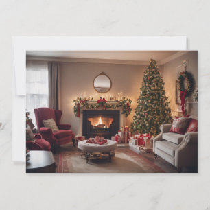 Vintage style living room with Christmas Tree Holiday Card