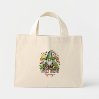 Vintage Style Lovely Gnome with Mushrooms Art Mini Tote Bag