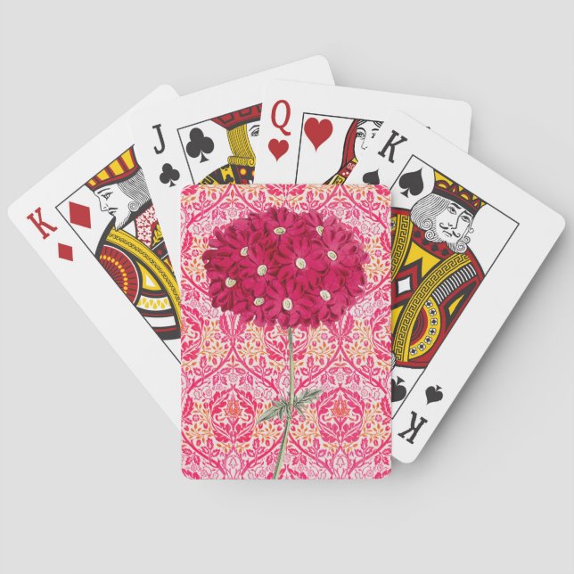 Vintage Style Magenta Hydrangea Flower Playing Cards (Back)