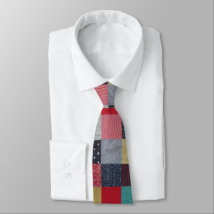 vintage style material colourful patchwork tie