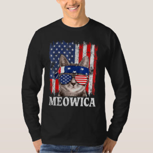 Vintage Style Meowica Cat 4th Of July American Fla T-Shirt