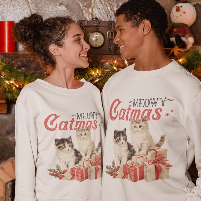Vintage Style Meowy Catmas Cat Christmas Sweatshirt (Creator Uploaded)