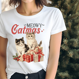 Vintage Style Meowy Catmas Cat Christmas T-Shirt