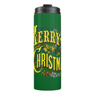 Vintage Style Merry Christmas Holiday Greeting Thermal Tumbler