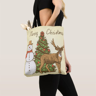 Vintage Style Merry Christmas Tote Bag