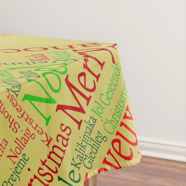 Vintage Style Merry Christmas Translation Word  Tablecloth (In Situ)