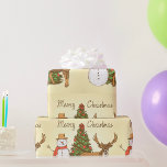 Vintage Style Merry Christmas Wrapping Paper<br><div class="desc">A vintage style merry christmas scene with a tree a snowman and a reindeer. This design looks really effective on these Wrapping Paper</div>