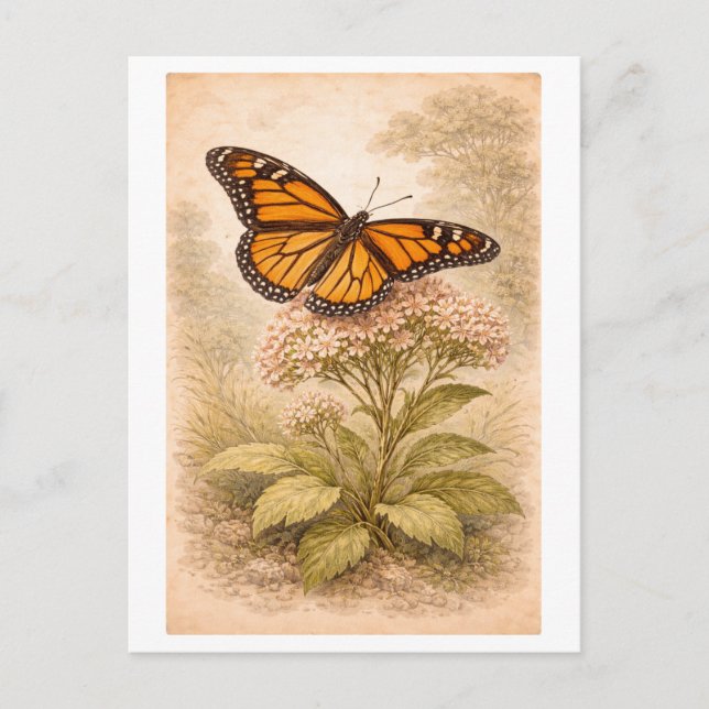 Vintage-Style Monarch Butterfly Illustration Postcard (Front)