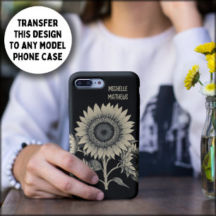Vintage style monochromatic sunflower iPhone 14 case