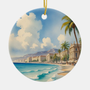 Vintage Style Monte Carlo Beach Travel Ceramic Tree Decoration