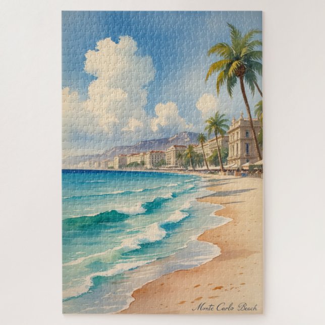 Vintage Style Monte Carlo Beach Travel Jigsaw Puzzle (Vertical)