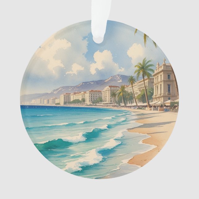 Vintage Style Monte Carlo Beach Travel Ornament (Front)