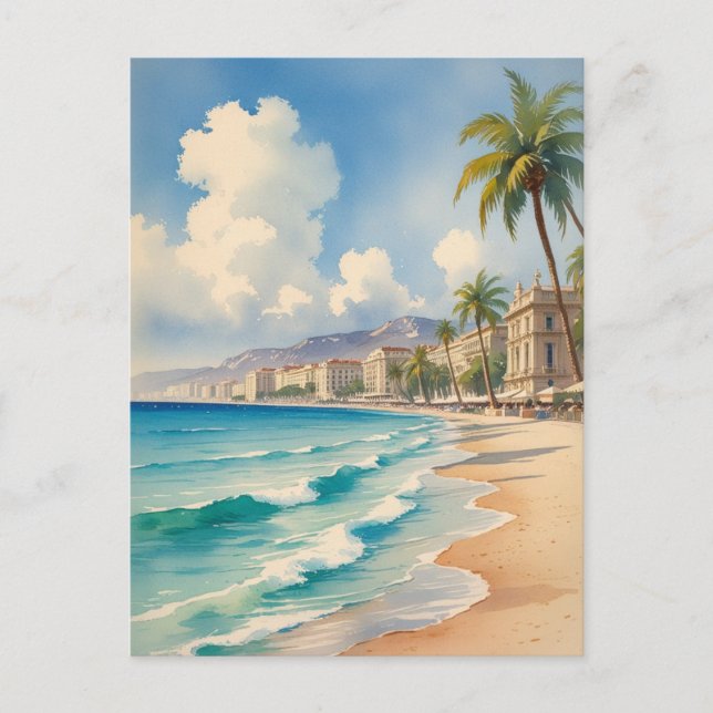 Vintage Style Monte Carlo Beach Travel Postcard (Front)