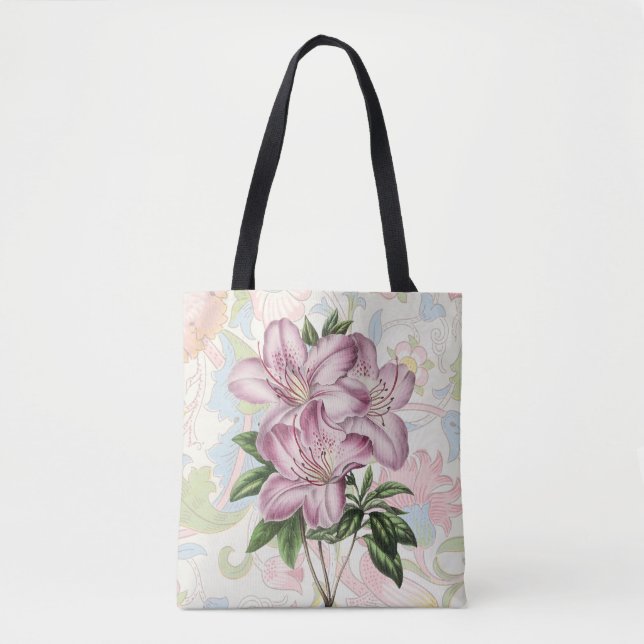 Vintage Style Mulberry Pink Lily Flower Tote Bag (Front)